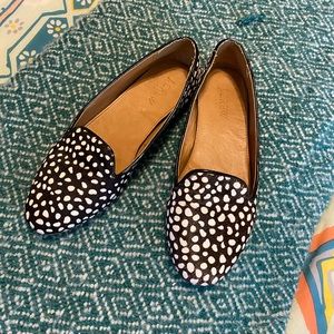 JCrew animal print, calf hair loafers